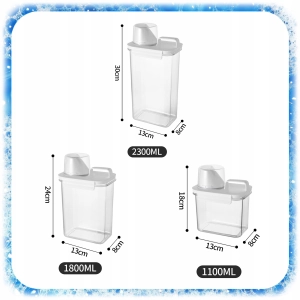 ZESTAW 3SZT POJEMNIK NA PROSZEK DO PRANIA Z MIARKĄ PŁYN DO PŁUKANIA PUDEŁKO