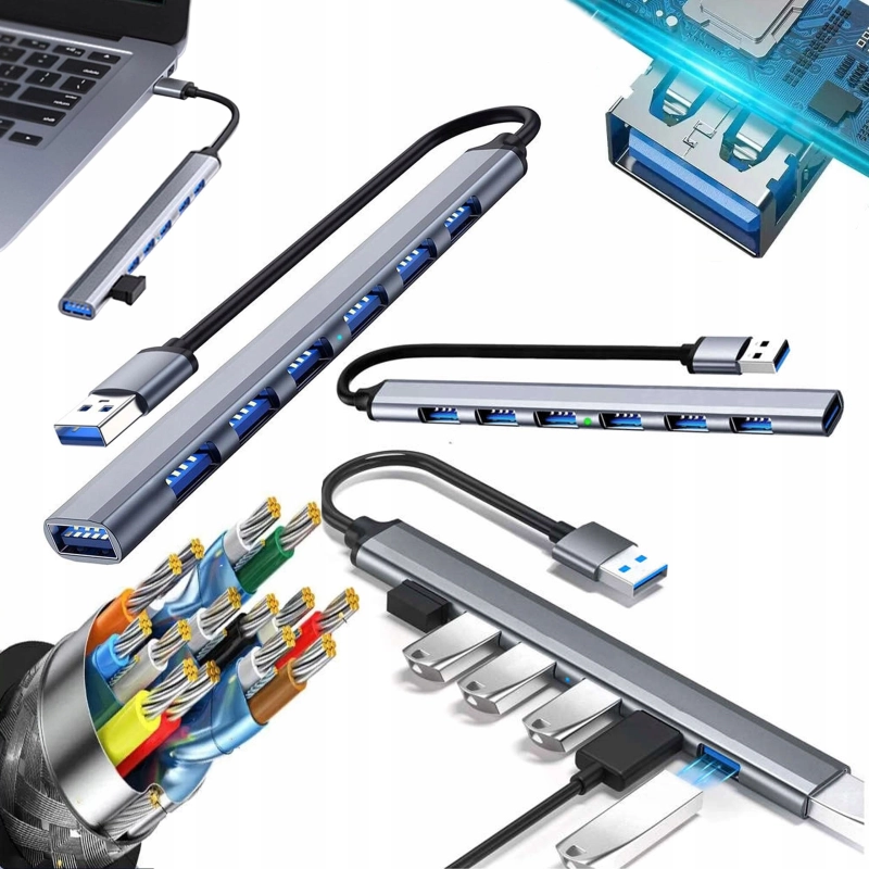 HUB USB 3.0 2.0 Rozdzielacz Rozgałęźnik 7 Portów 7x USB Slim 7w1 Smukły