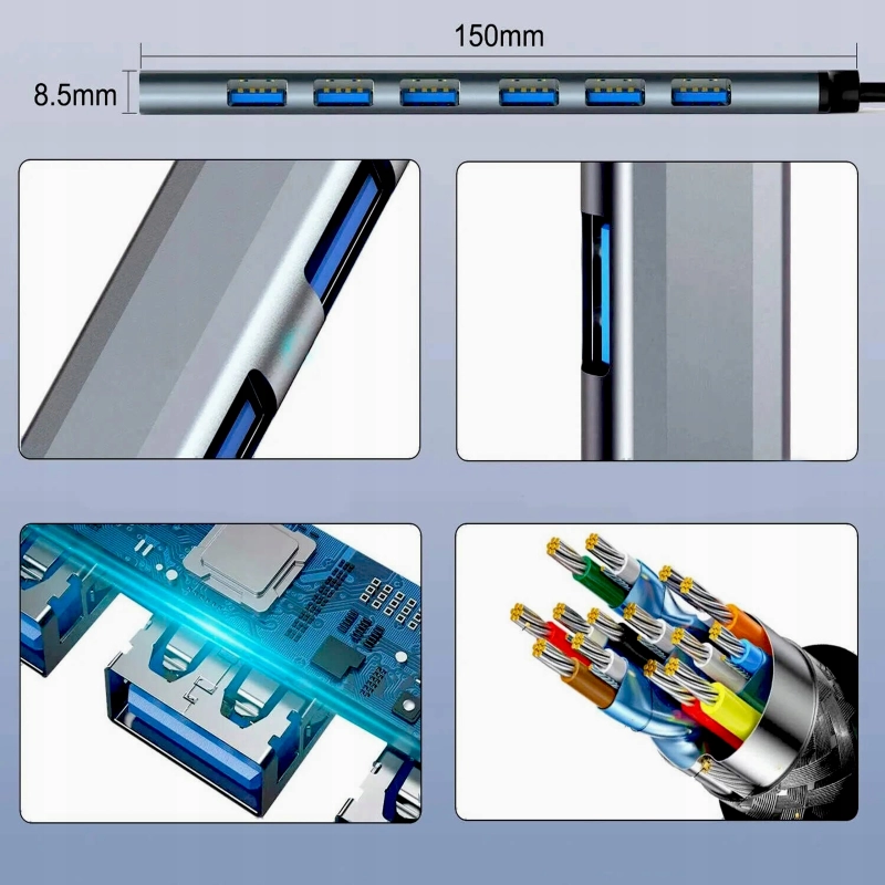 HUB USB 3.0 2.0 Rozdzielacz Rozgałęźnik 7 Portów 7x USB Slim 7w1 Smukły
