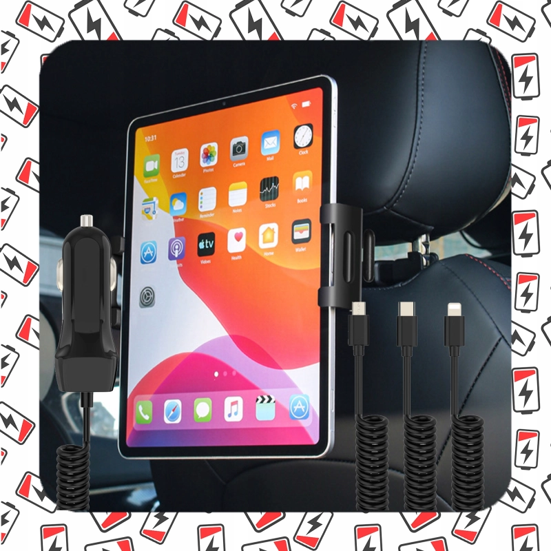 ŁADOWARKA KABEL 3W1 GNIAZDO ZAPALNICZKI TYP-C LIGHTNING MICROUSB DO AUTA 1M