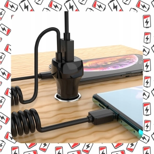 ŁADOWARKA KABEL 3W1 GNIAZDO ZAPALNICZKI TYP-C LIGHTNING MICROUSB DO AUTA 1M