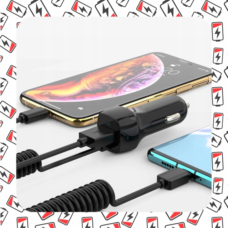 ŁADOWARKA KABEL 3W1 GNIAZDO ZAPALNICZKI TYP-C LIGHTNING MICROUSB DO AUTA 1M
