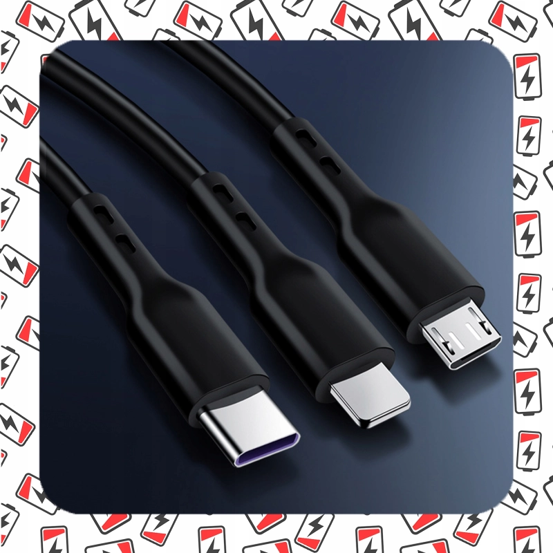 ŁADOWARKA KABEL 3W1 GNIAZDO ZAPALNICZKI TYP-C LIGHTNING MICROUSB DO AUTA 1M