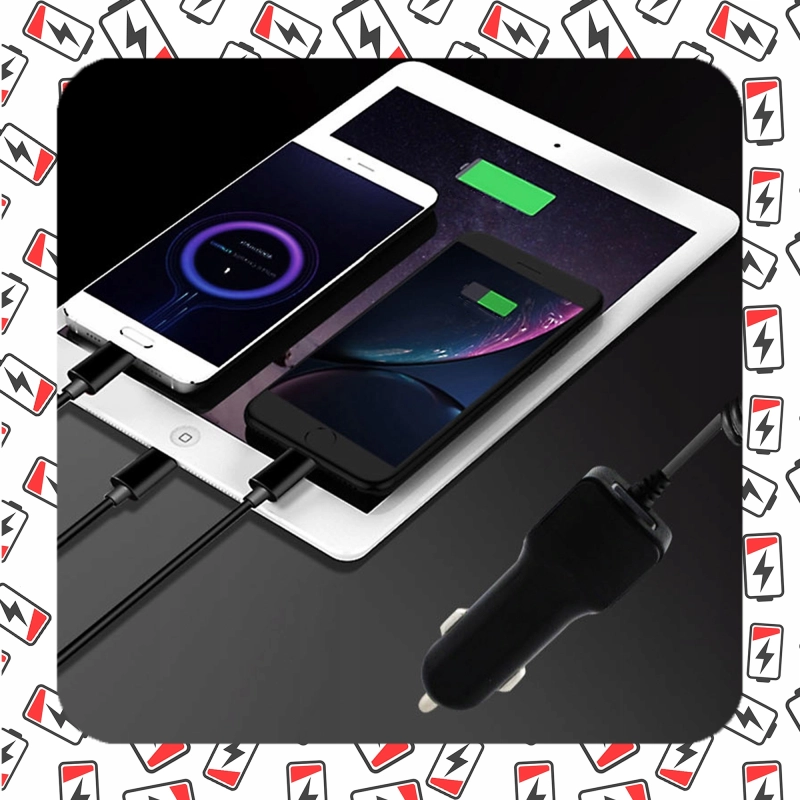 ŁADOWARKA KABEL 3W1 GNIAZDO ZAPALNICZKI TYP-C LIGHTNING MICROUSB DO AUTA 1M