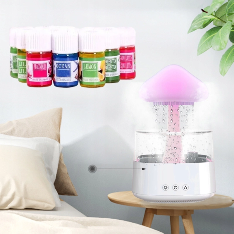 NAWILŻACZ POWIETRZA DYFUZOR GRZYBEK DESZCZ AROMATERAPIA LAMPKA + 12 OLEJKÓW
