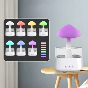 NAWILŻACZ POWIETRZA DYFUZOR GRZYBEK DESZCZ AROMATERAPIA LAMPKA + 12 OLEJKÓW