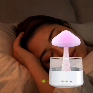 NAWILŻACZ POWIETRZA DYFUZOR GRZYBEK DESZCZ AROMATERAPIA LAMPKA + 12 OLEJKÓW
