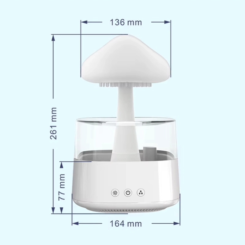 NAWILŻACZ POWIETRZA DYFUZOR GRZYBEK DESZCZ AROMATERAPIA LAMPKA + 12 OLEJKÓW