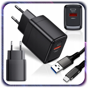 ŁADOWARKA SIECIOWA KOSTKA 2 Wejścia USB +TYP-C USB-C do Telefonu 25W czarna