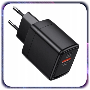 ŁADOWARKA SIECIOWA KOSTKA 2 Wejścia USB +TYP-C USB-C do Telefonu 25W czarna