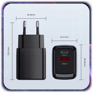 ŁADOWARKA SIECIOWA KOSTKA 2 Wejścia USB +TYP-C USB-C do Telefonu 25W czarna
