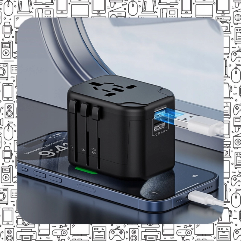 UNIWERSALNY ADAPTER SIECIOWY PODRÓŻNY PRZEJŚCIÓWKA USA UK EU ŁADOWARKA 2USB