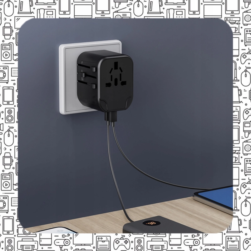 UNIWERSALNY ADAPTER SIECIOWY PODRÓŻNY PRZEJŚCIÓWKA USA UK EU ŁADOWARKA 2USB