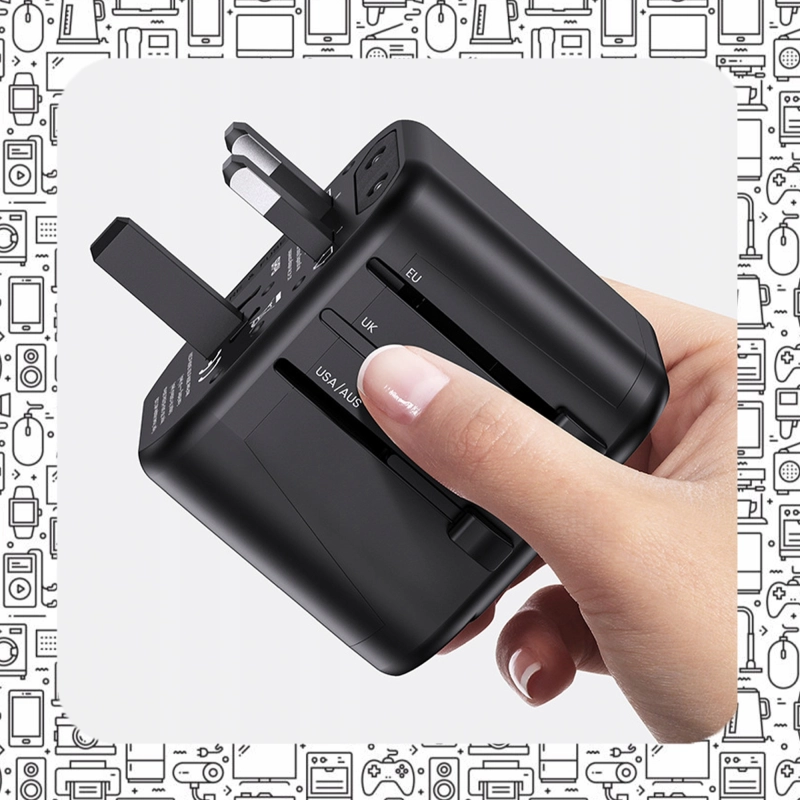 UNIWERSALNY ADAPTER SIECIOWY PODRÓŻNY PRZEJŚCIÓWKA USA UK EU ŁADOWARKA 2USB