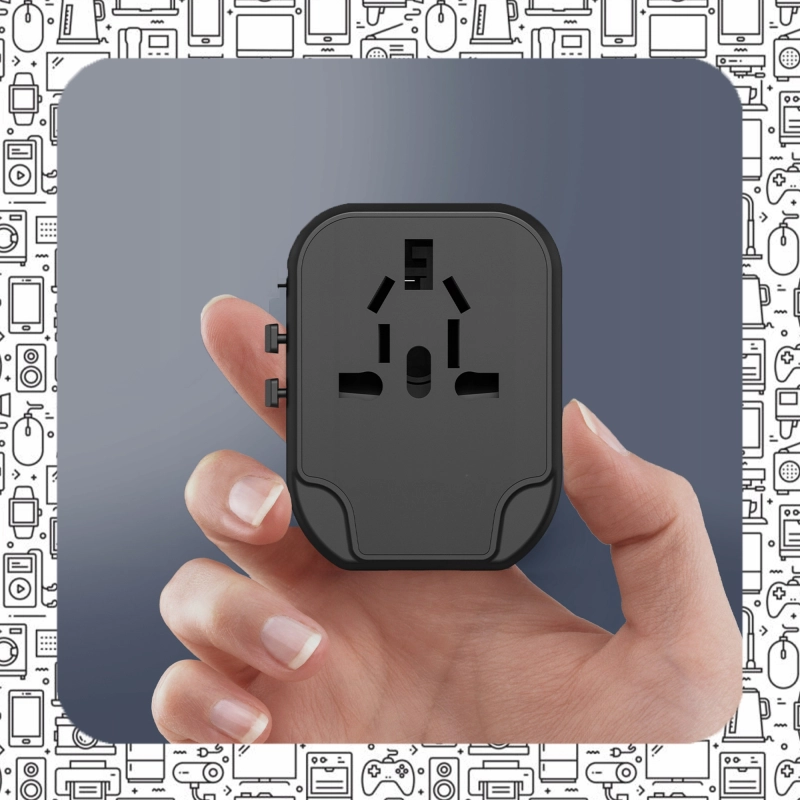 UNIWERSALNY ADAPTER SIECIOWY PODRÓŻNY PRZEJŚCIÓWKA USA UK EU ŁADOWARKA 2USB