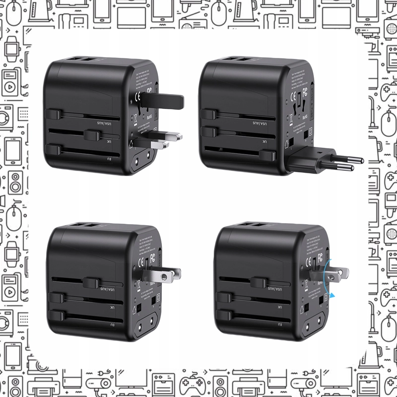 UNIWERSALNY ADAPTER SIECIOWY PODRÓŻNY PRZEJŚCIÓWKA USA UK EU ŁADOWARKA 2USB
