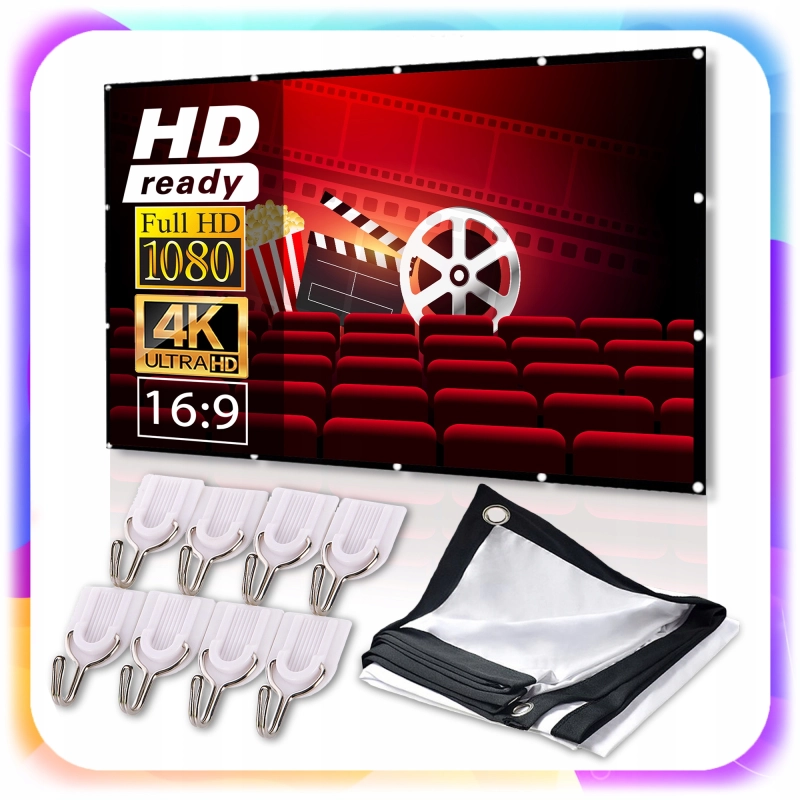 EKRAN PROJEKCYJNY DO SLAJDÓW Materiałowy Przenośny DUŻY 100" cali 221x125CM