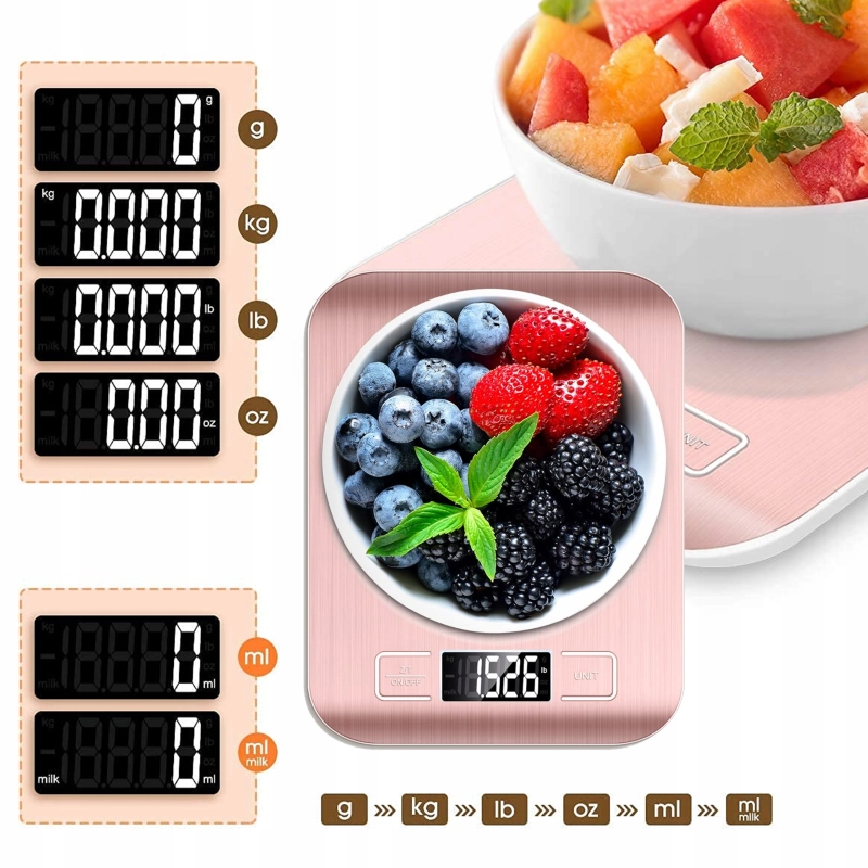 WAGA KUCHENNA ELEKTRONICZNA 1g-10kg JUBILERSKA DOMOWA DO KUCHNI LCD RÓŻOWA