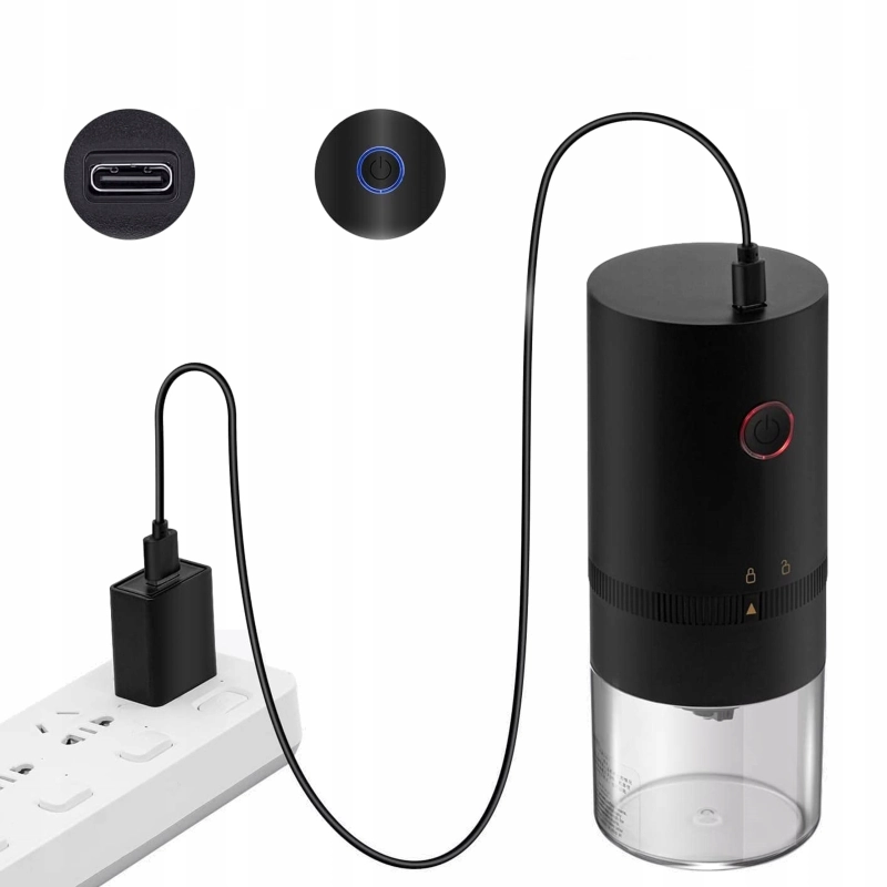ELEKTRYCZNY MŁYNEK DO KAWY ORZECHÓW ZBÓŻ ŻARNOWY MOCNY AKUMULATOROWY USB